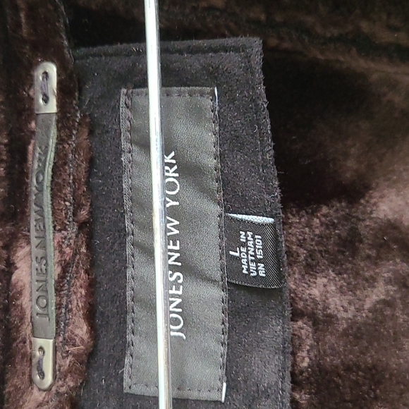 NWT Jones New York Black Chocolate 🍫 Shearling Suede Coat Jacket Size Large - Picture 2 of 8
